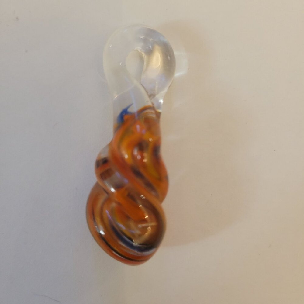Murano Glass Twisted Pendant With Swirl Design In Orange & Blue